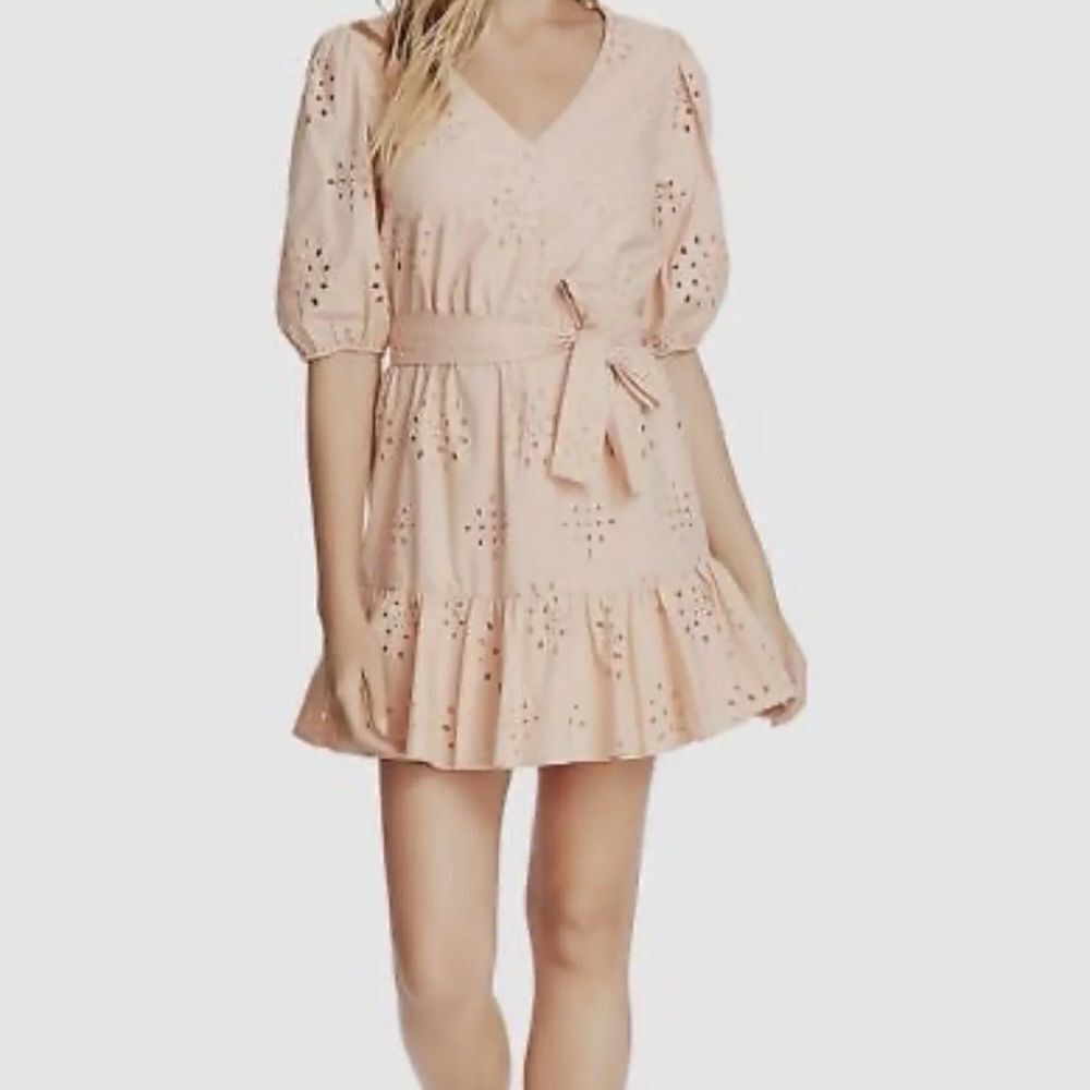 1.State Eyelet Embroidered Puff Sleeve Dress